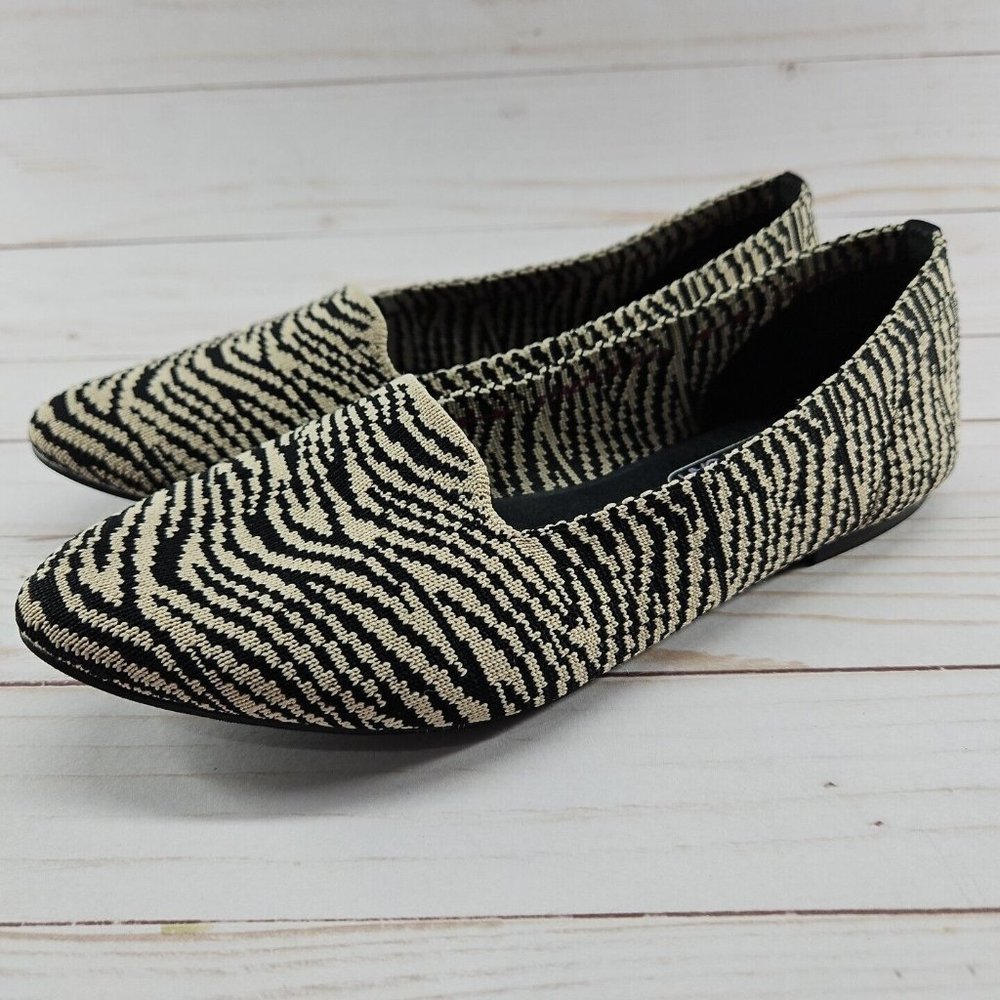 Skechers Cleo Knitty Kitty Size 8 Black Beige Memory‎ Foam Stretch Flats Shoes